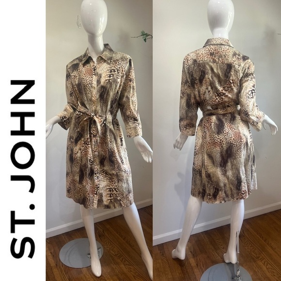 ST JOHN SPORT Shirt Dress Long Sleeve Leopard Animal Print - Picture 1 of 12